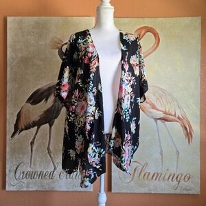 3/$25 Soprano Floral Swim Cover Up Kimono XL Black Pink Yellow Blue